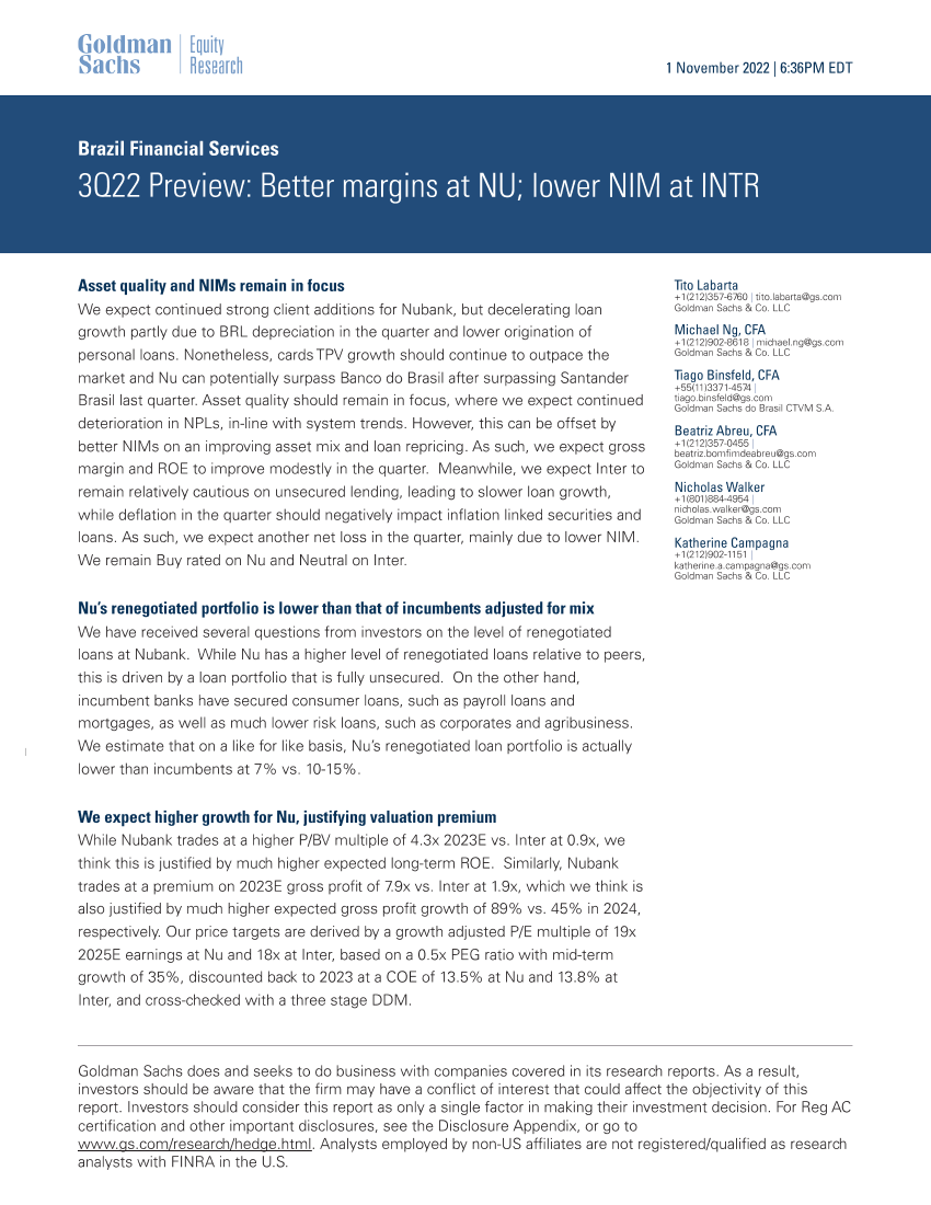 Brazil Financial Services_ 3Q22 Preview_ Better margins at NU; lower NIM at INTR(1)Brazil Financial Services_ 3Q22 Preview_ Better margins at NU; lower NIM at INTR(1)_1.png